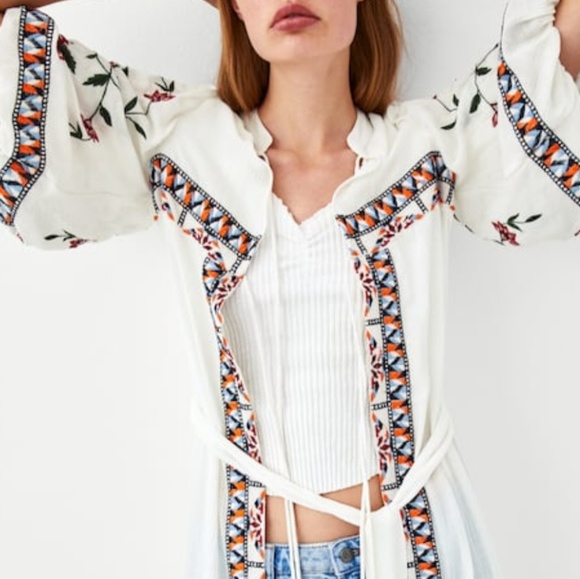 Zara pom pom Embroidered long cardigan kimono NWT - Picture 6 of 8
